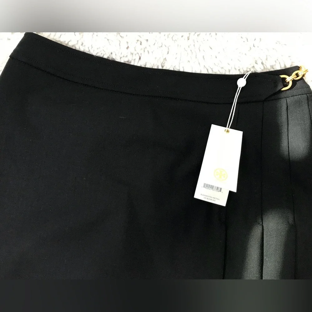 NWT Tory Burch Women's Black Kayden Skirt Gold Chain Pleated Zip